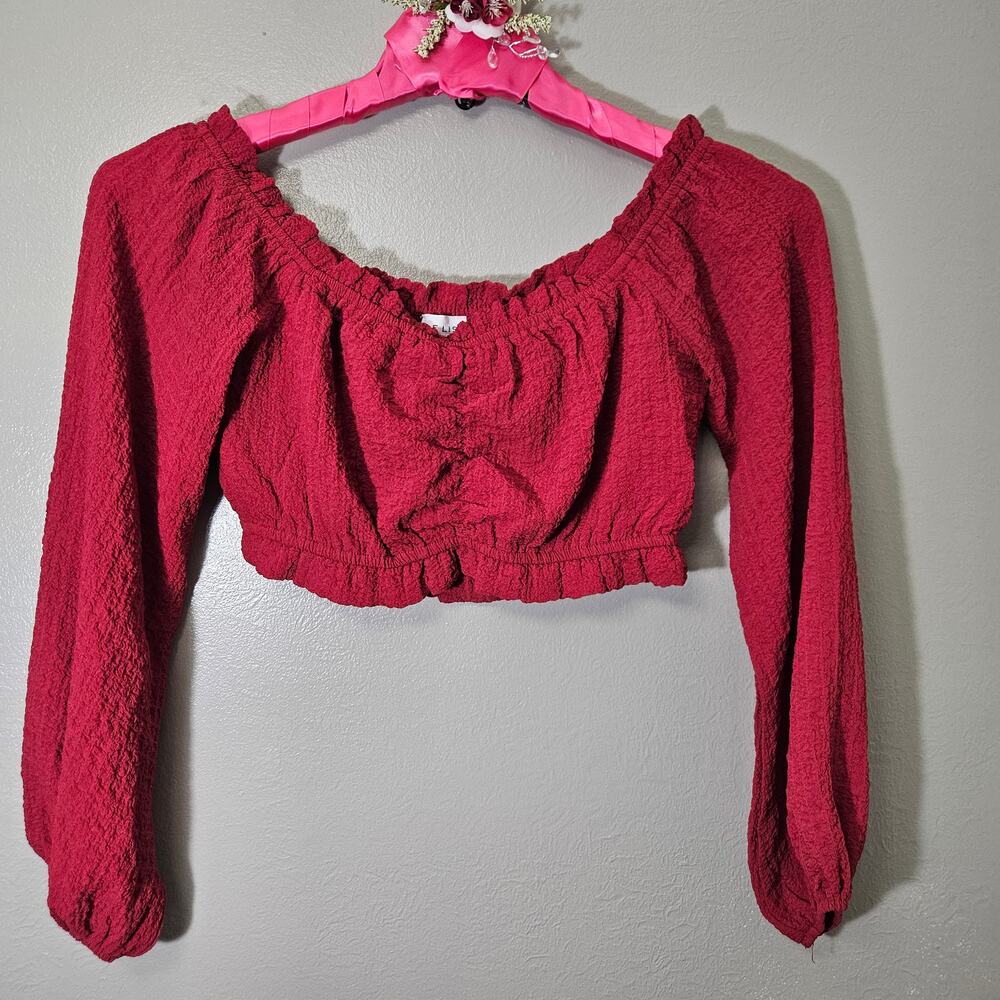 Le Lis Collection Red Textured Off-Shoulder Crop Top S Coquette Y2K FemmeFatale